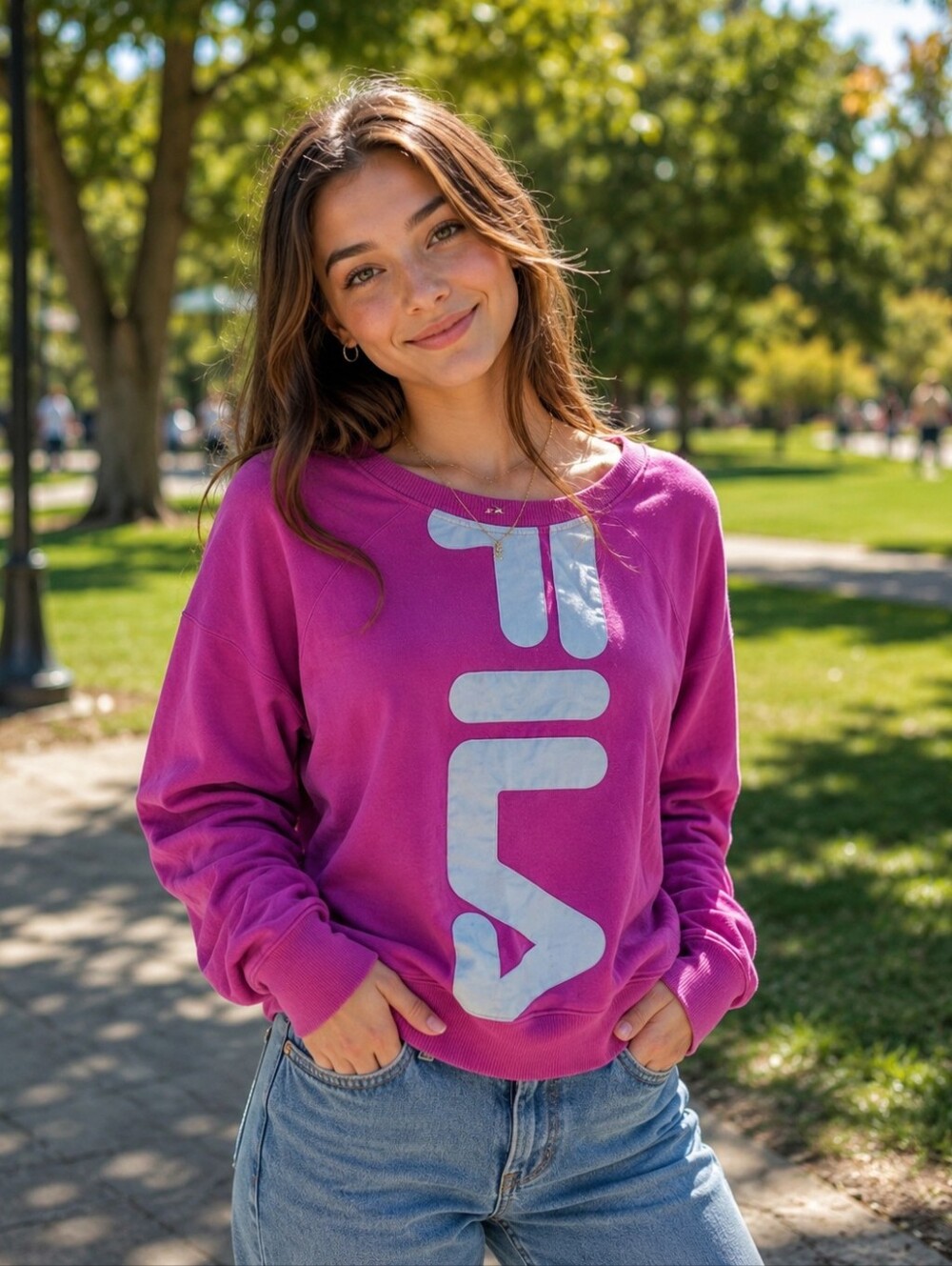 Fila womens fuschia white Pullover Sweatshirt size 2x xxl 2xl Top